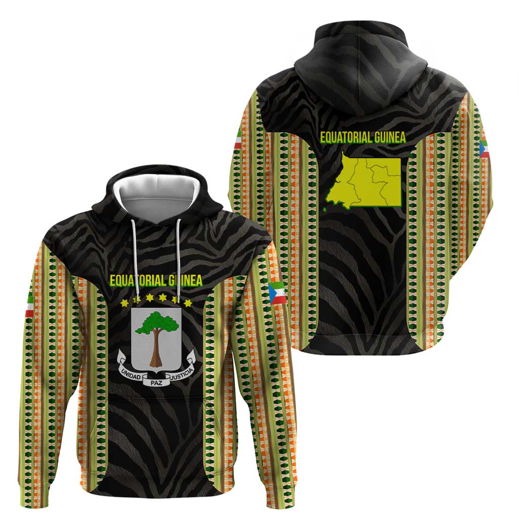 Equatorial Guinea Heritage Zip Hoodie with National Emblem and Tribal Zebra Print