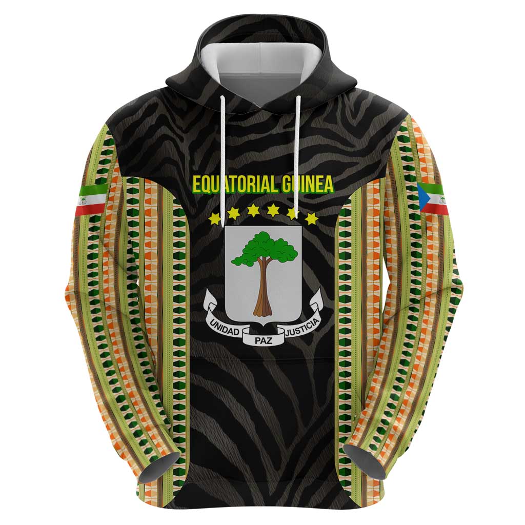 Equatorial Guinea Heritage Zip Hoodie with National Emblem and Tribal Zebra Print