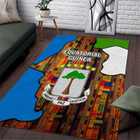 Equatorial Guinea Kente Area Rug with Tribal Mask and National Coat of Arms