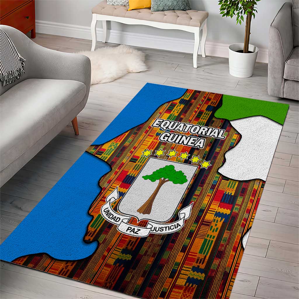 Equatorial Guinea Kente Area Rug with Tribal Mask and National Coat of Arms