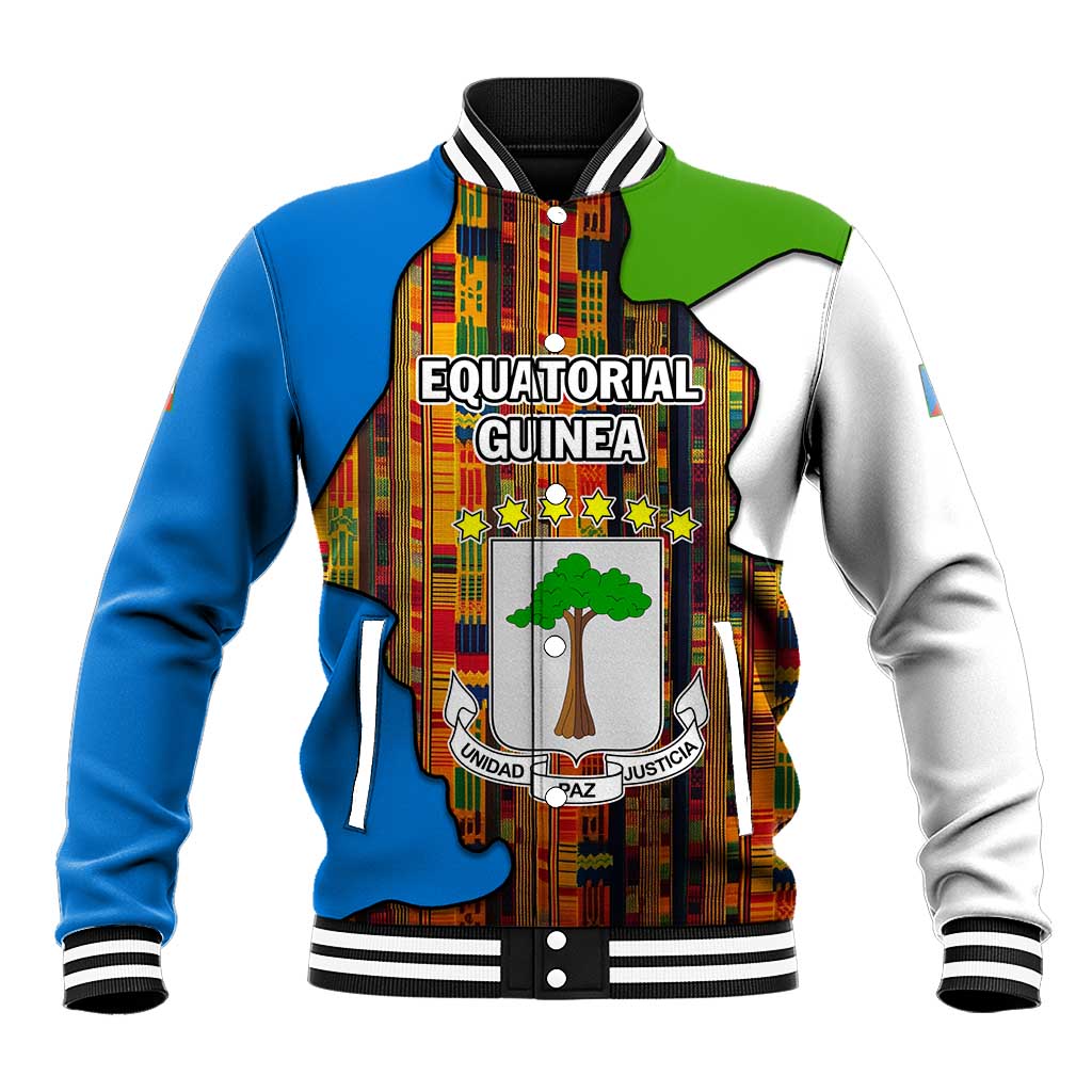 Equatorial Guinea Kente Baseball Jacket with Tribal Mask and National Coat of Arms
