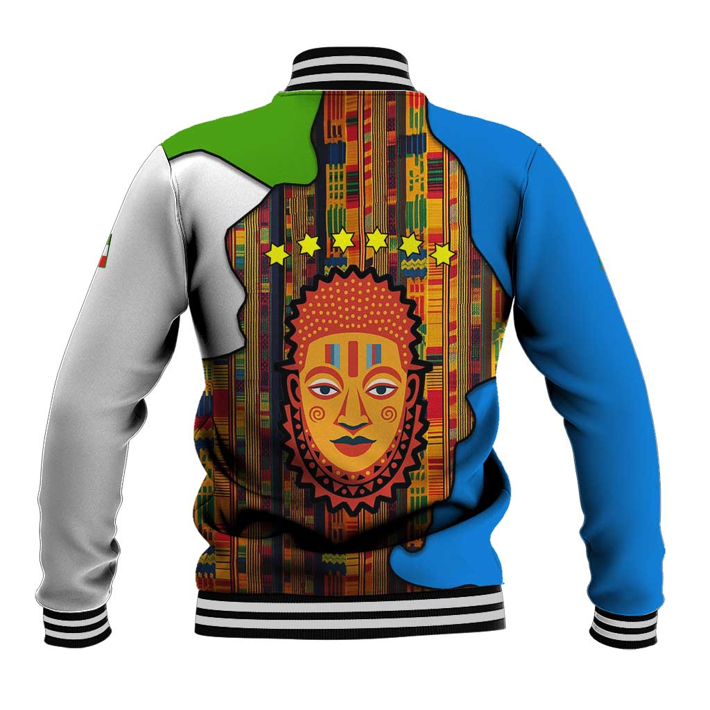 Equatorial Guinea Kente Baseball Jacket with Tribal Mask and National Coat of Arms