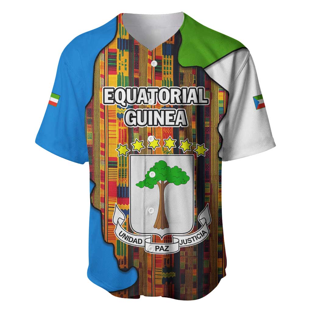 Equatorial Guinea Kente Baseball Jersey with Tribal Mask and National Coat of Arms