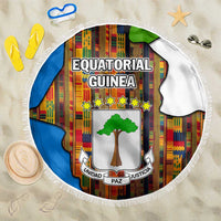 Equatorial Guinea Kente Beach Blanket with Tribal Mask and National Coat of Arms