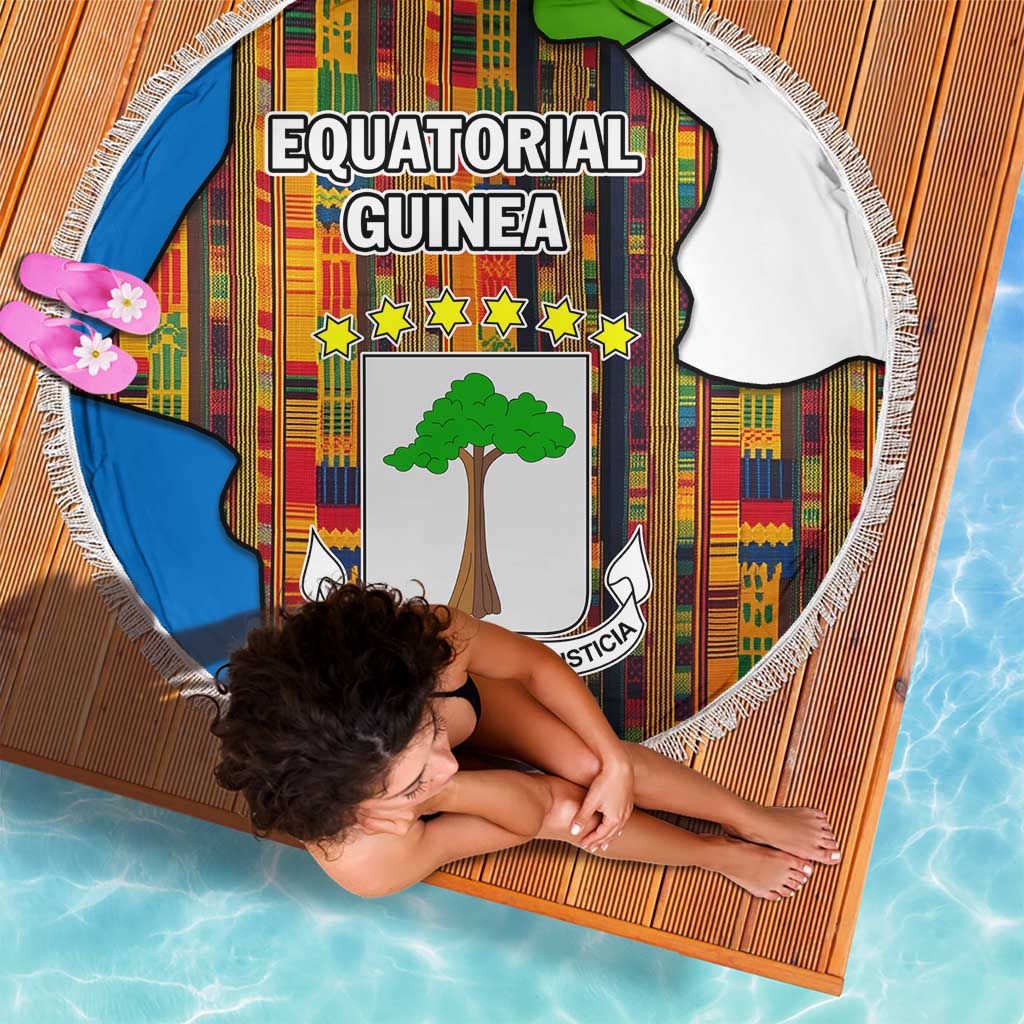 Equatorial Guinea Kente Beach Blanket with Tribal Mask and National Coat of Arms