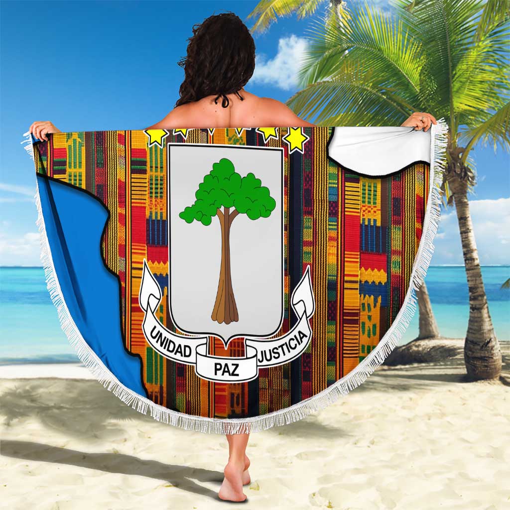 Equatorial Guinea Kente Beach Blanket with Tribal Mask and National Coat of Arms