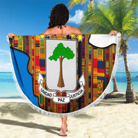 Equatorial Guinea Kente Beach Blanket with Tribal Mask and National Coat of Arms