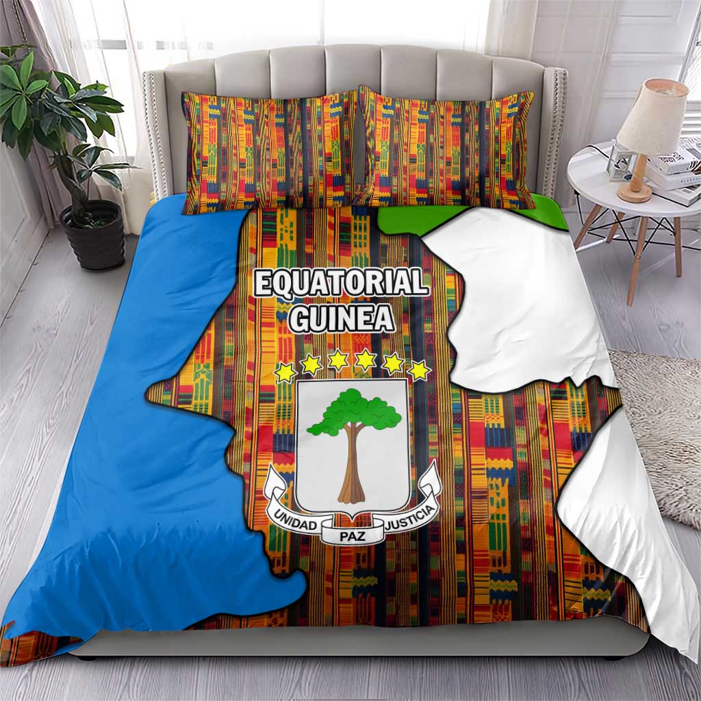 Equatorial Guinea Kente Bedding Set with Tribal Mask and National Coat of Arms