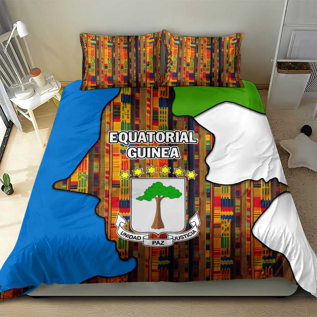 Equatorial Guinea Kente Bedding Set with Tribal Mask and National Coat of Arms