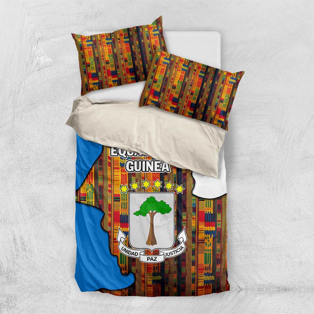 Equatorial Guinea Kente Bedding Set with Tribal Mask and National Coat of Arms
