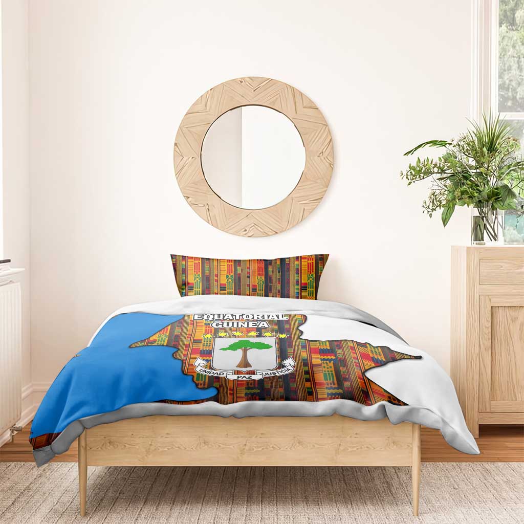 Equatorial Guinea Kente Bedding Set with Tribal Mask and National Coat of Arms