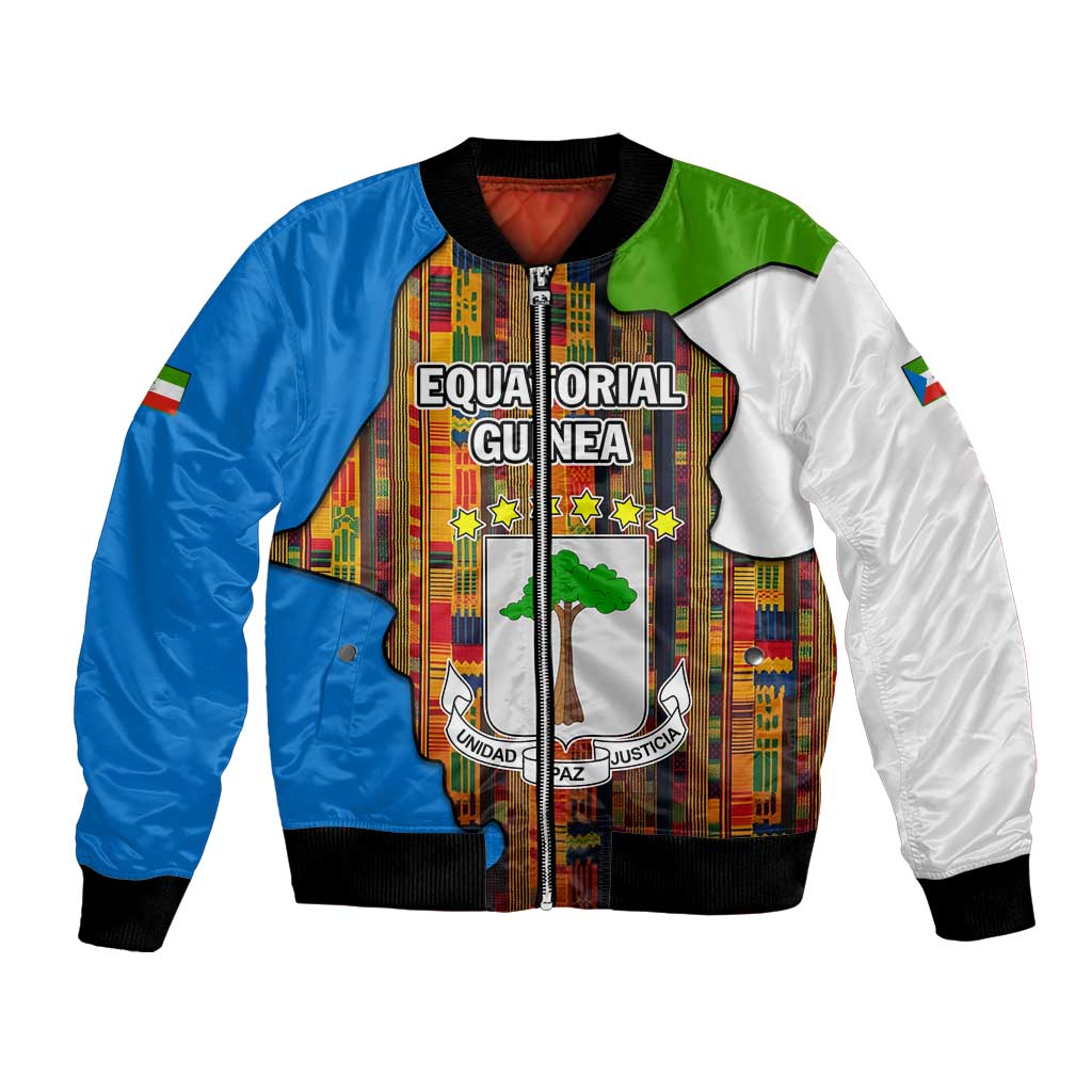 Equatorial Guinea Kente Bomber Jacket with Tribal Mask and National Coat of Arms