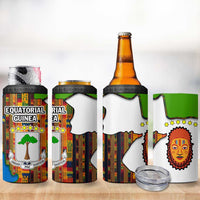 Equatorial Guinea Kente 4 in 1 Can Cooler Tumbler with Tribal Mask and National Coat of Arms