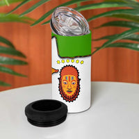 Equatorial Guinea Kente 4 in 1 Can Cooler Tumbler with Tribal Mask and National Coat of Arms