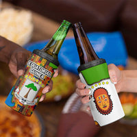 Equatorial Guinea Kente 4 in 1 Can Cooler Tumbler with Tribal Mask and National Coat of Arms