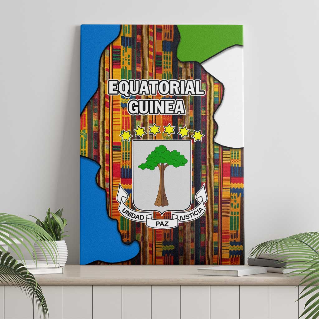 Equatorial Guinea Kente Canvas Wall Art with Tribal Mask and National Coat of Arms
