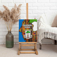 Equatorial Guinea Kente Canvas Wall Art with Tribal Mask and National Coat of Arms