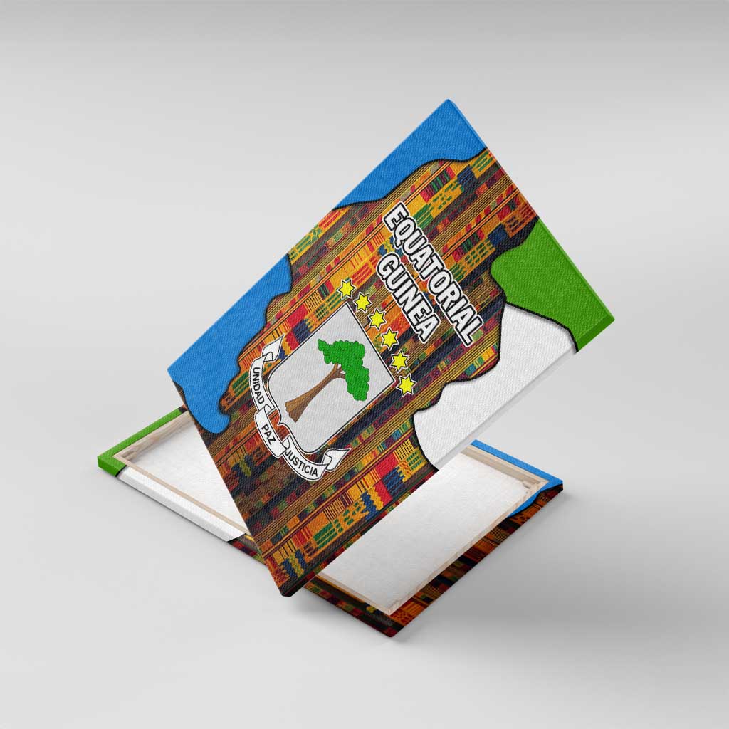 Equatorial Guinea Kente Canvas Wall Art with Tribal Mask and National Coat of Arms