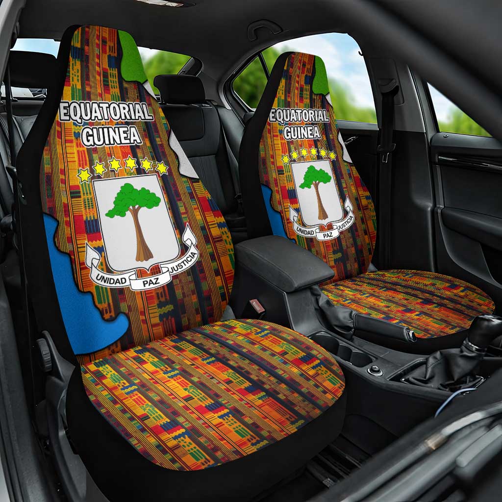Equatorial Guinea Kente Car Seat Cover with Tribal Mask and National Coat of Arms