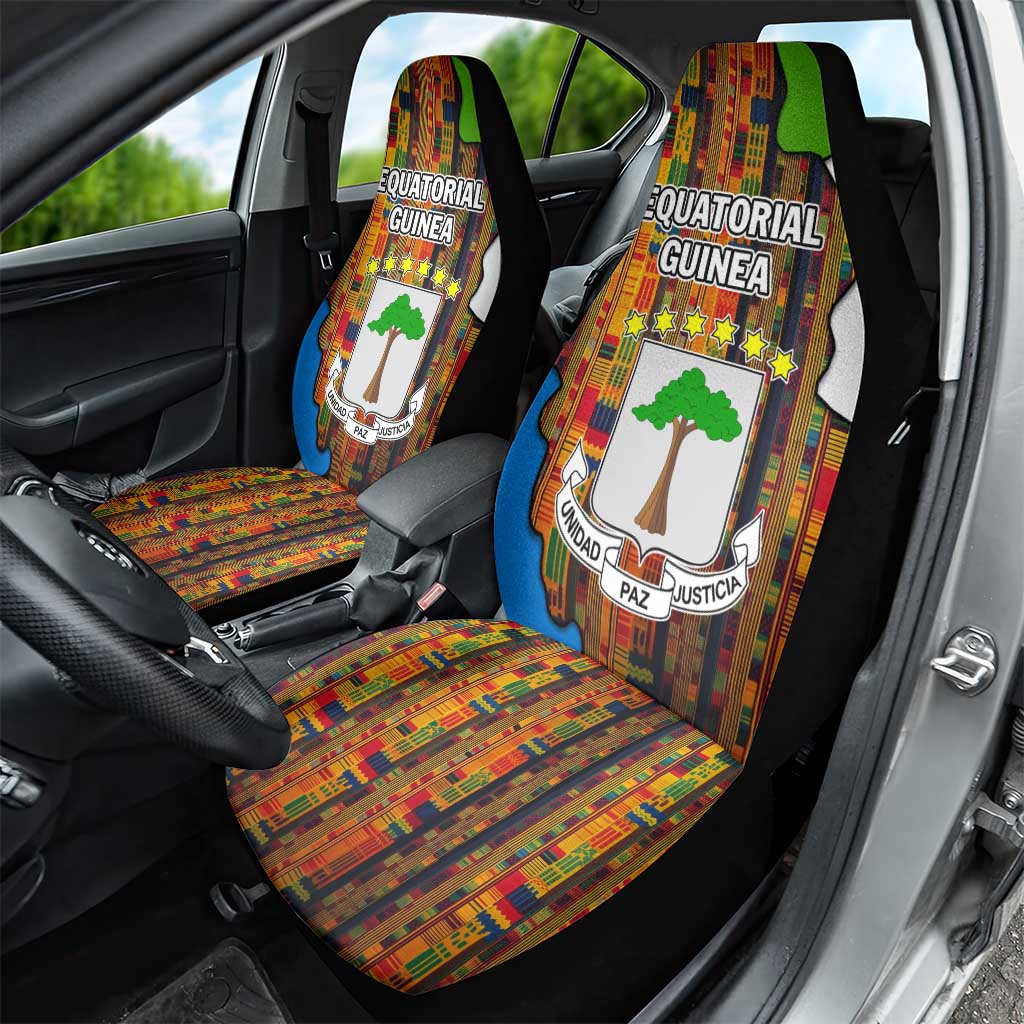Equatorial Guinea Kente Car Seat Cover with Tribal Mask and National Coat of Arms