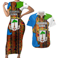 Equatorial Guinea Kente Couples Matching Short Sleeve Bodycon Dress and Hawaiian Shirt with Tribal Mask and National Coat of Arms