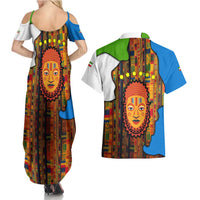 Equatorial Guinea Kente Couples Matching Summer Maxi Dress and Hawaiian Shirt with Tribal Mask and National Coat of Arms