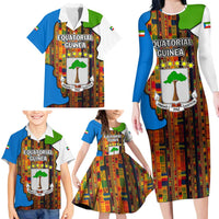 Equatorial Guinea Kente Family Matching Long Sleeve Bodycon Dress and Hawaiian Shirt with Tribal Mask and National Coat of Arms