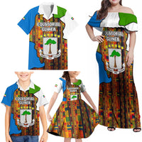 Equatorial Guinea Kente Family Matching Off Shoulder Maxi Dress and Hawaiian Shirt with Tribal Mask and National Coat of Arms