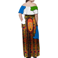 Equatorial Guinea Kente Family Matching Off Shoulder Maxi Dress and Hawaiian Shirt with Tribal Mask and National Coat of Arms