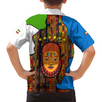 Equatorial Guinea Kente Family Matching Off Shoulder Short Dress and Hawaiian Shirt with Tribal Mask and National Coat of Arms