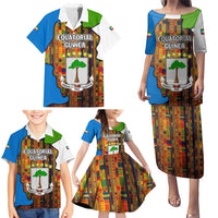 Equatorial Guinea Kente Family Matching Puletasi and Hawaiian Shirt with Tribal Mask and National Coat of Arms