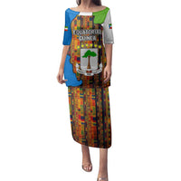 Equatorial Guinea Kente Family Matching Puletasi and Hawaiian Shirt with Tribal Mask and National Coat of Arms