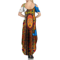 Equatorial Guinea Kente Family Matching Summer Maxi Dress and Hawaiian Shirt with Tribal Mask and National Coat of Arms