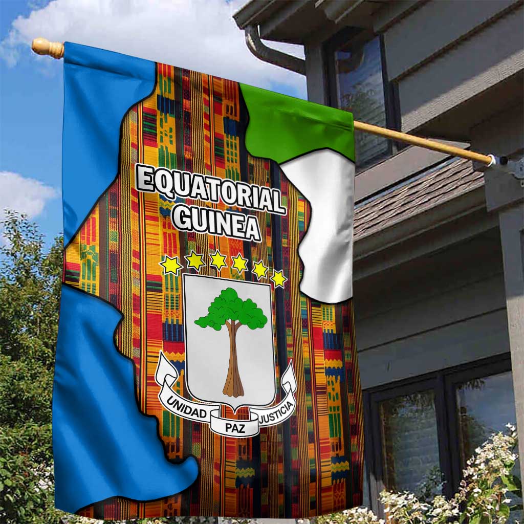 Equatorial Guinea Kente Garden Flag with Tribal Mask and National Coat of Arms