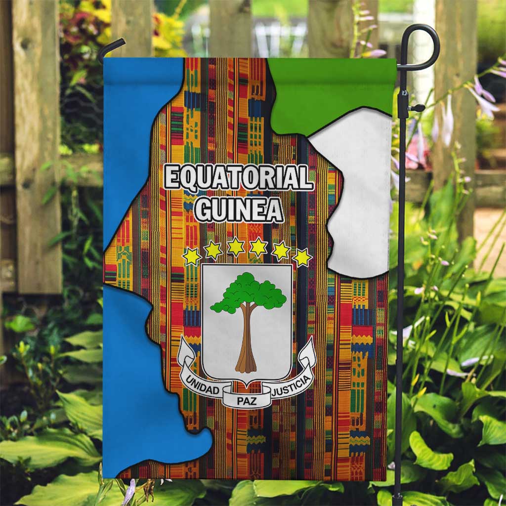 Equatorial Guinea Kente Garden Flag with Tribal Mask and National Coat of Arms