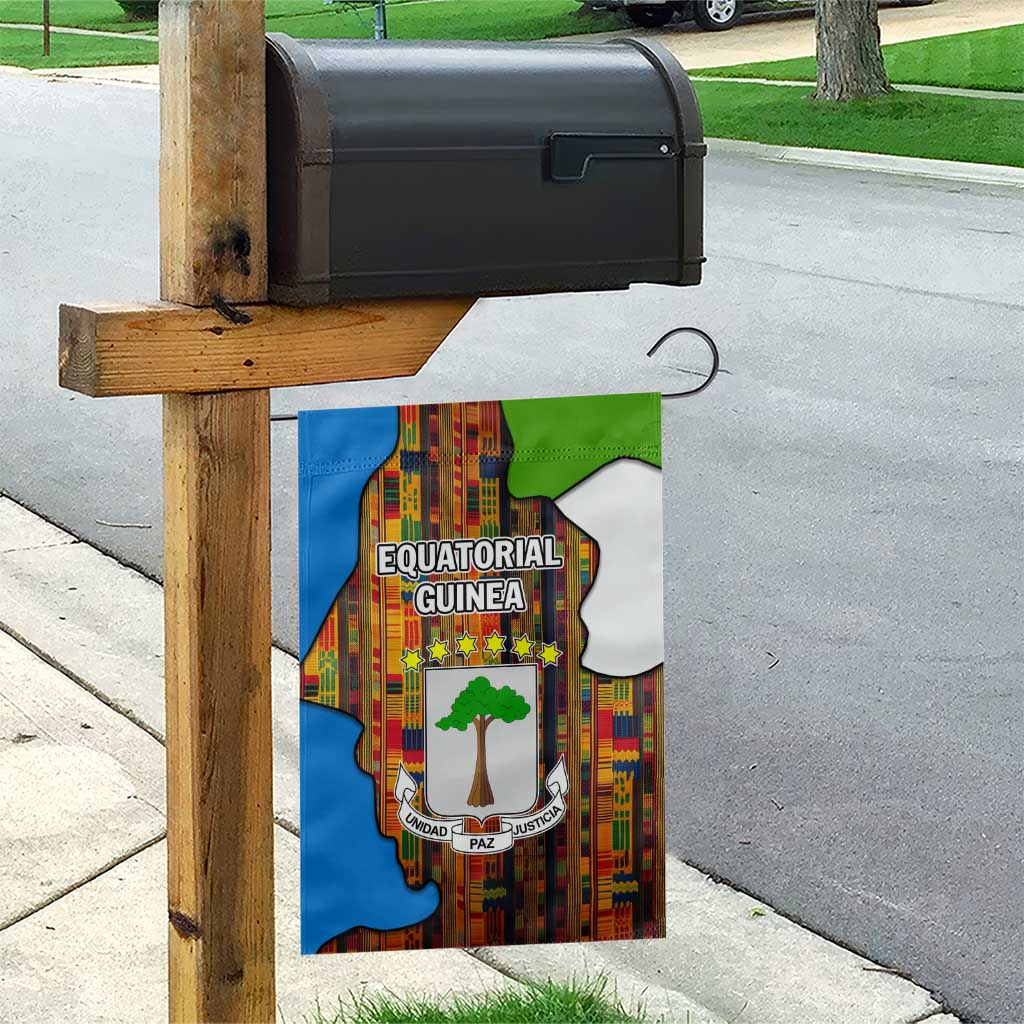 Equatorial Guinea Kente Garden Flag with Tribal Mask and National Coat of Arms