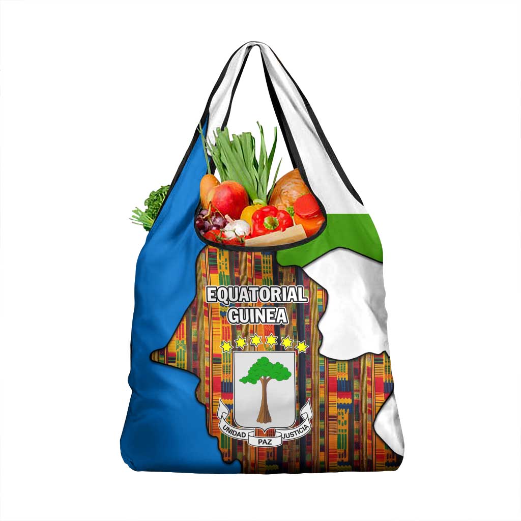 Equatorial Guinea Kente Grocery Bag with Tribal Mask and National Coat of Arms