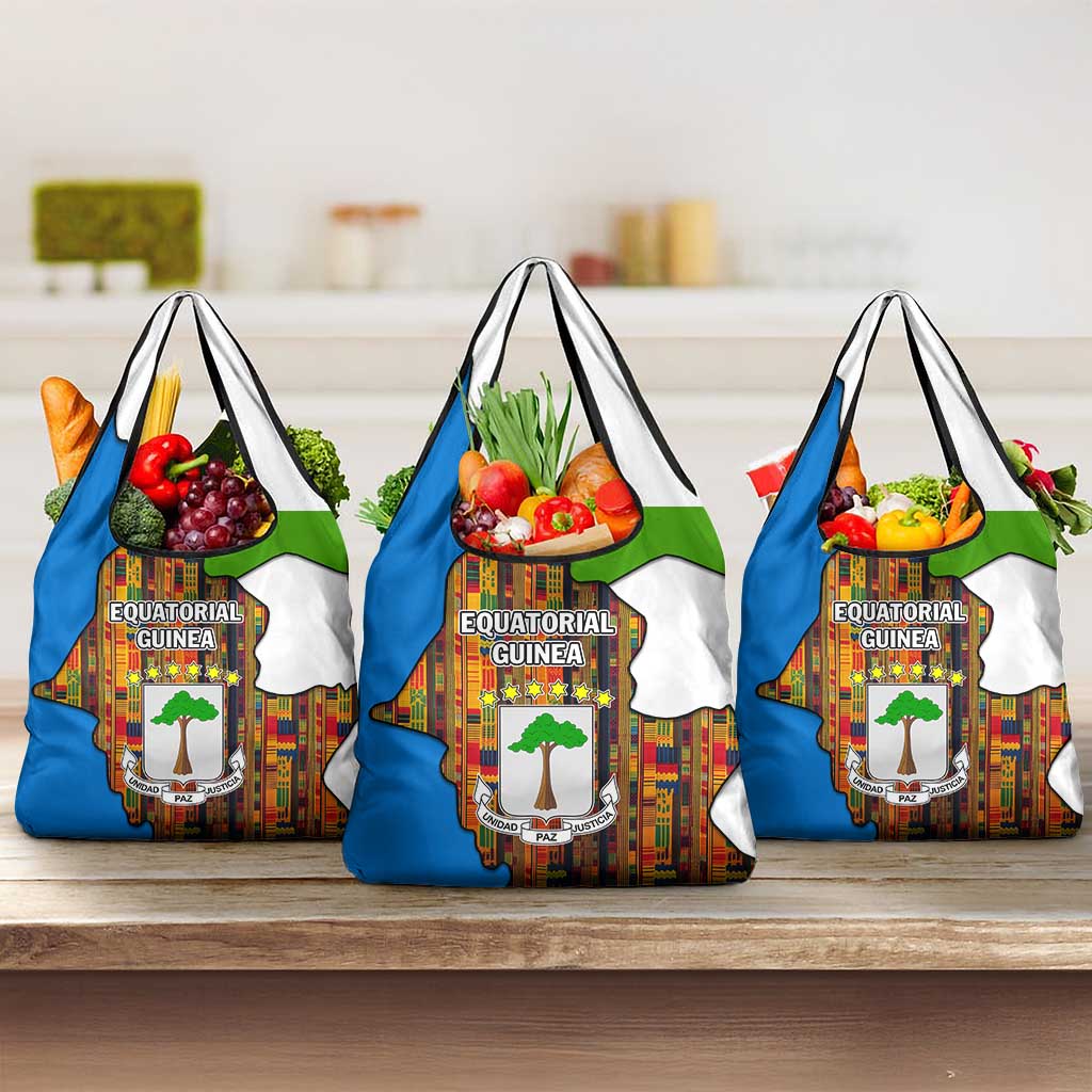 Equatorial Guinea Kente Grocery Bag with Tribal Mask and National Coat of Arms