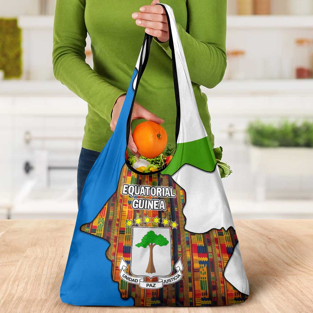 Equatorial Guinea Kente Grocery Bag with Tribal Mask and National Coat of Arms