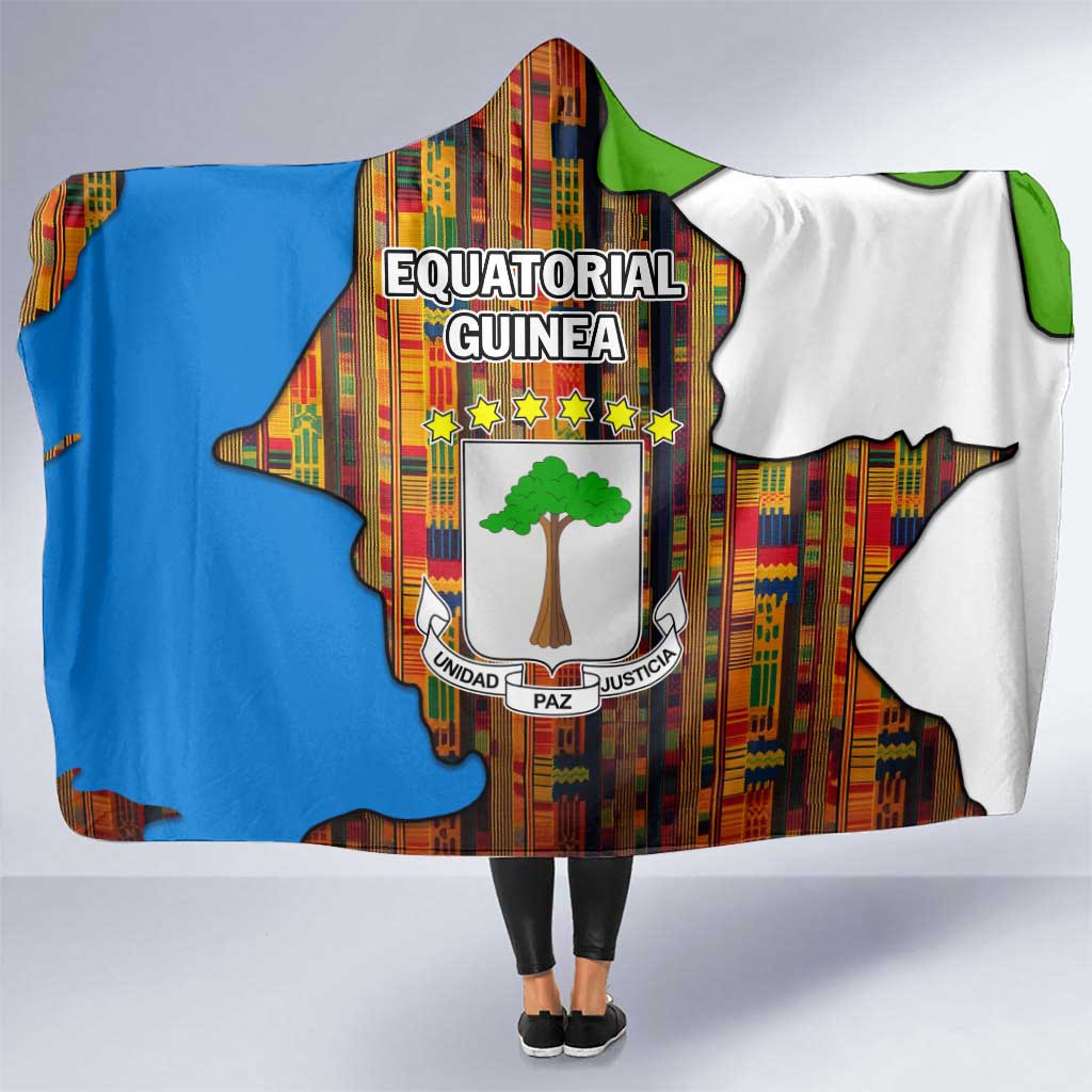 Equatorial Guinea Kente Hooded Blanket with Tribal Mask and National Coat of Arms
