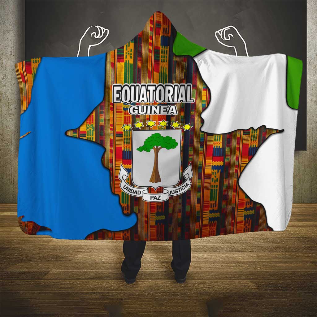 Equatorial Guinea Kente Hooded Blanket with Tribal Mask and National Coat of Arms