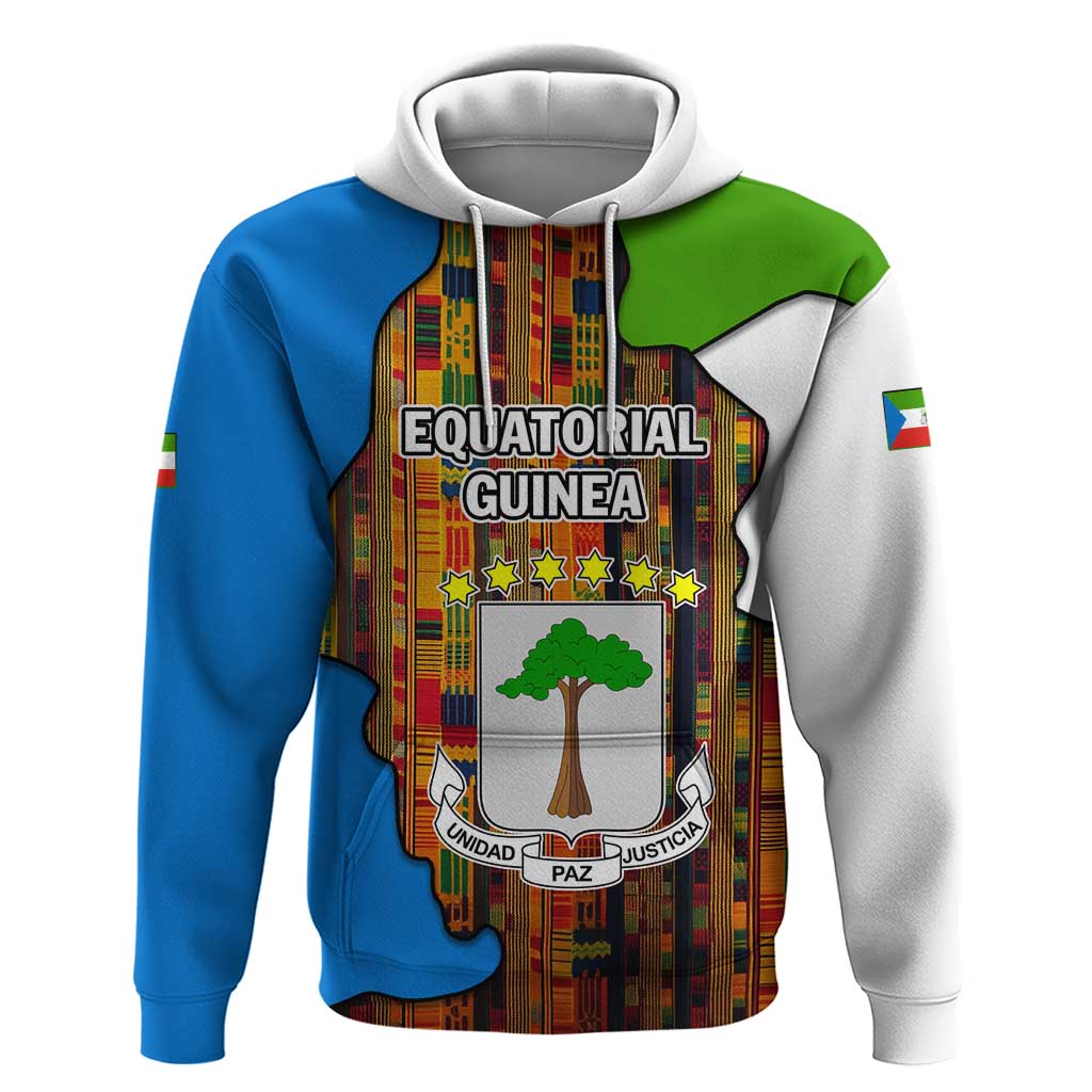Equatorial Guinea Kente Hoodie with Tribal Mask and National Coat of Arms