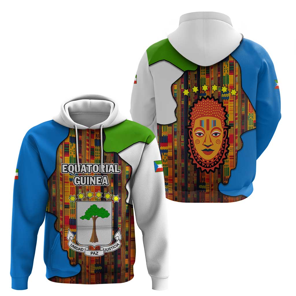 Equatorial Guinea Kente Hoodie with Tribal Mask and National Coat of Arms