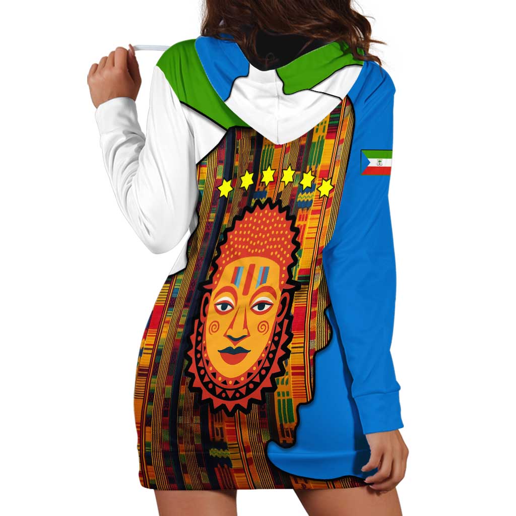 Equatorial Guinea Kente Hoodie Dress with Tribal Mask and National Coat of Arms