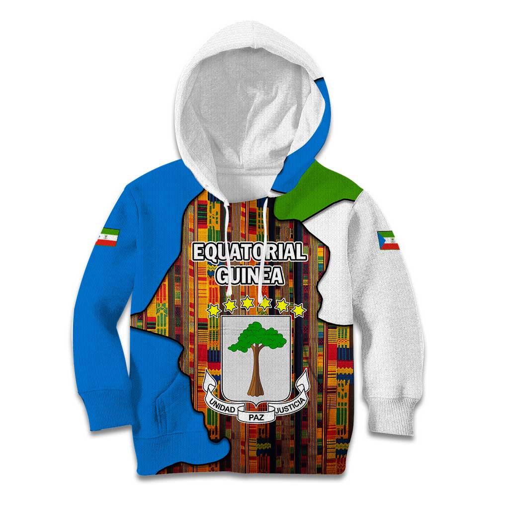 Equatorial Guinea Kente Kid Hoodie with Tribal Mask and National Coat of Arms