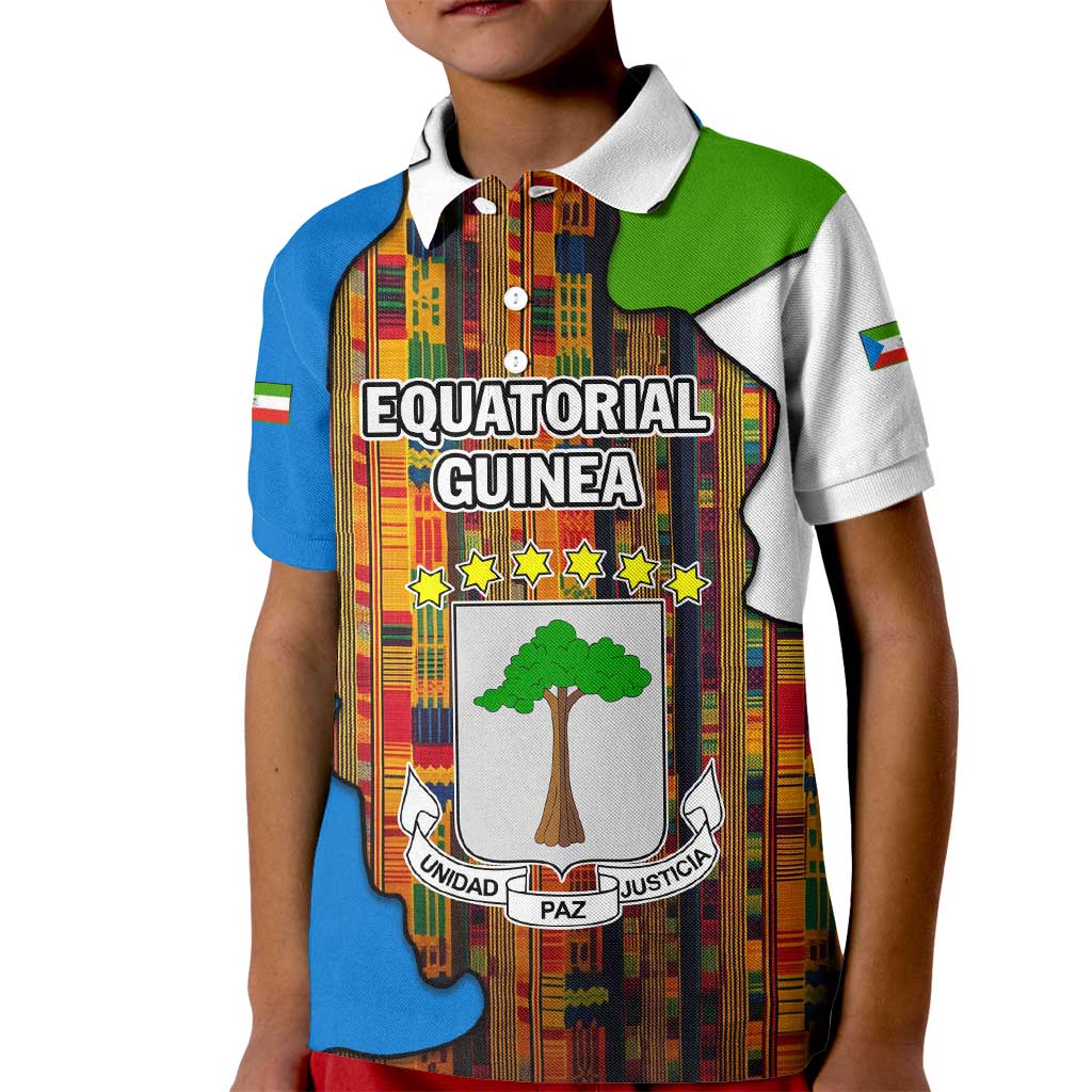 Equatorial Guinea Kente Kid Polo Shirt with Tribal Mask and National Coat of Arms