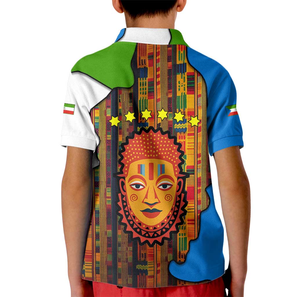 Equatorial Guinea Kente Kid Polo Shirt with Tribal Mask and National Coat of Arms