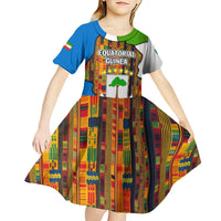 Equatorial Guinea Kente Kid Short Sleeve Dress with Tribal Mask and National Coat of Arms