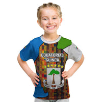 Equatorial Guinea Kente Kid T Shirt with Tribal Mask and National Coat of Arms