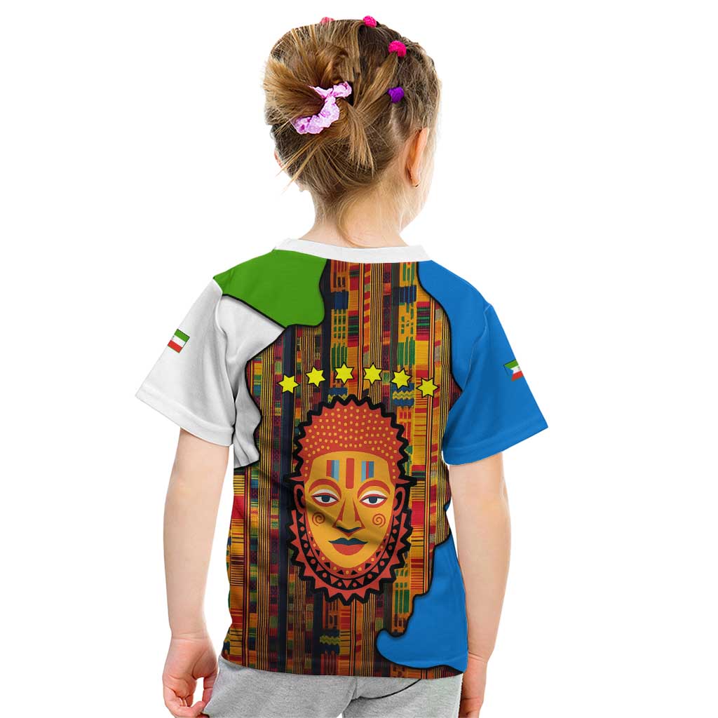 Equatorial Guinea Kente Kid T Shirt with Tribal Mask and National Coat of Arms